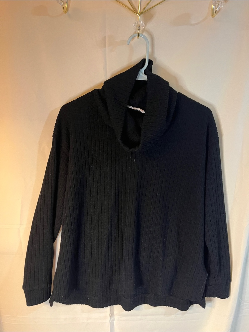 Lush Black Ribbed Cowl Neck Sweater
